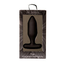 Je Joue Onyx Vibrating Butt Plug Black in elegant packaging with hexagonal design for unique pleasure.