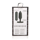 Packaging of Je Joue Onyx Vibrating Butt Plug Black with remote control details and usage instructions.