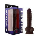 Shaft Model A 10.5 Inch Silicone Dildo With Balls Mahogany in packaging with FLEXISKIN liquid silicone