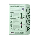 FemmeFunn Ossia Wearable Bullet Vibrator Dark Green packaging with usage instructions and features highlighted.