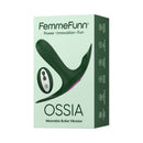 FemmeFunn Ossia Wearable Bullet Vibrator Dark Green packaging with ergonomic design and remote control.
