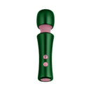 FemmeFunn Bougie Wand Massager Green in metallic green and pink design, featuring controls for elegant pleasure.