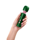 FemmeFunn Bougie Wand Massager Green held in hand, showcasing its elegant design and powerful features.