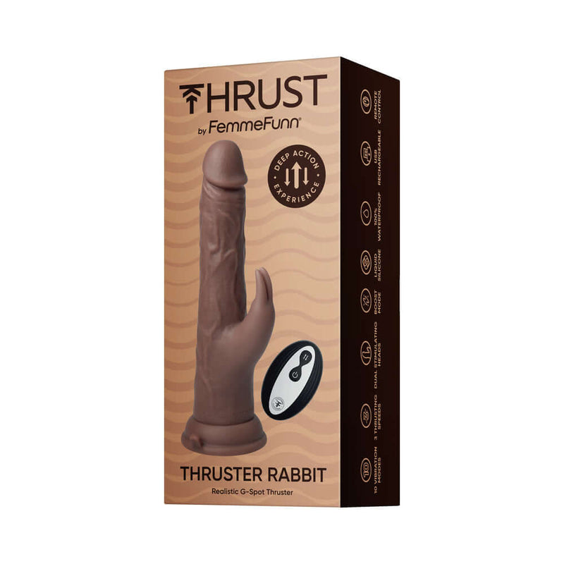 FemmeFunn Thruster Rabbit Brown packaging showcasing realistic design and features for enhanced pleasure.