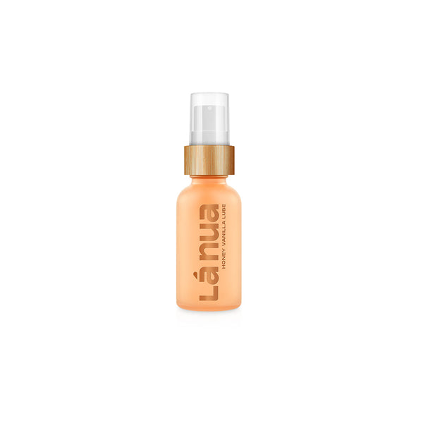 La Nua Honey Vanilla Water Based Lubricant 1 Oz in a stylish bottle with a pump top.