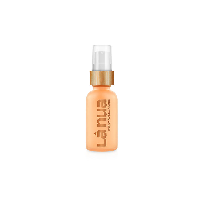 La Nua Honey Vanilla Water Based Lubricant 1 Oz in a stylish bottle with a pump top.