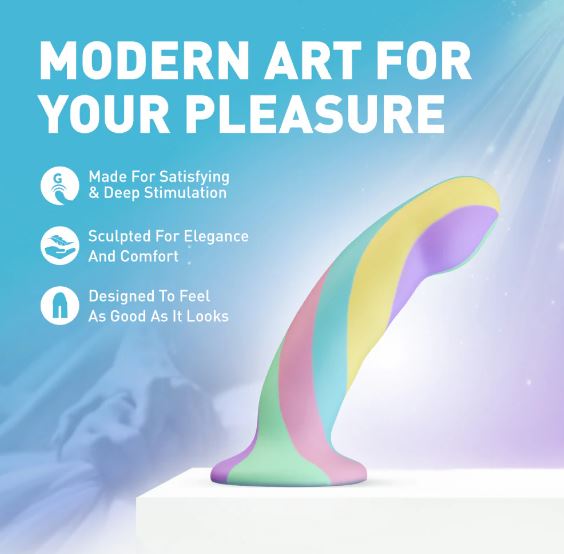 Avant Daydream 5.75 inches G spot and Anal Play Dildo displayed with a modern art design for pleasure.