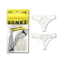 Bonks Rock Bottom Seamless Thong One Size White packaged with two seamless thongs in a marble print design.
