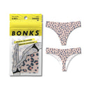 Bonks Cat's Out Of The Bag Seamless Thong One Size in playful dusty pink animal print packaging.