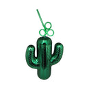 Kheper Games Metallic Green Cactus Cup With Crazy Straw, perfect for tequila and mixed drinks, 19 oz novelty cup.