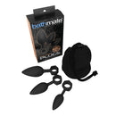 Bathmate Anal Training Plugs 4-piece Kit including three silicone plugs and storage bag.