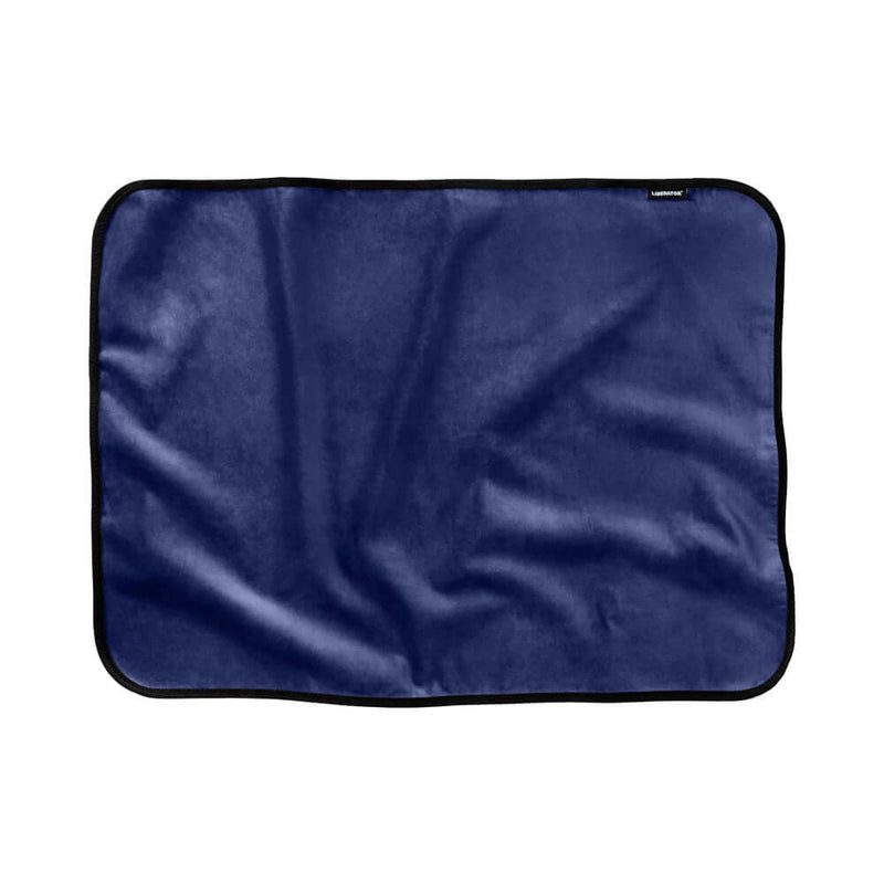Liberator Fascinator Mini Waterproof Throw Blanket Blue displayed on a white background, showing its plush texture.