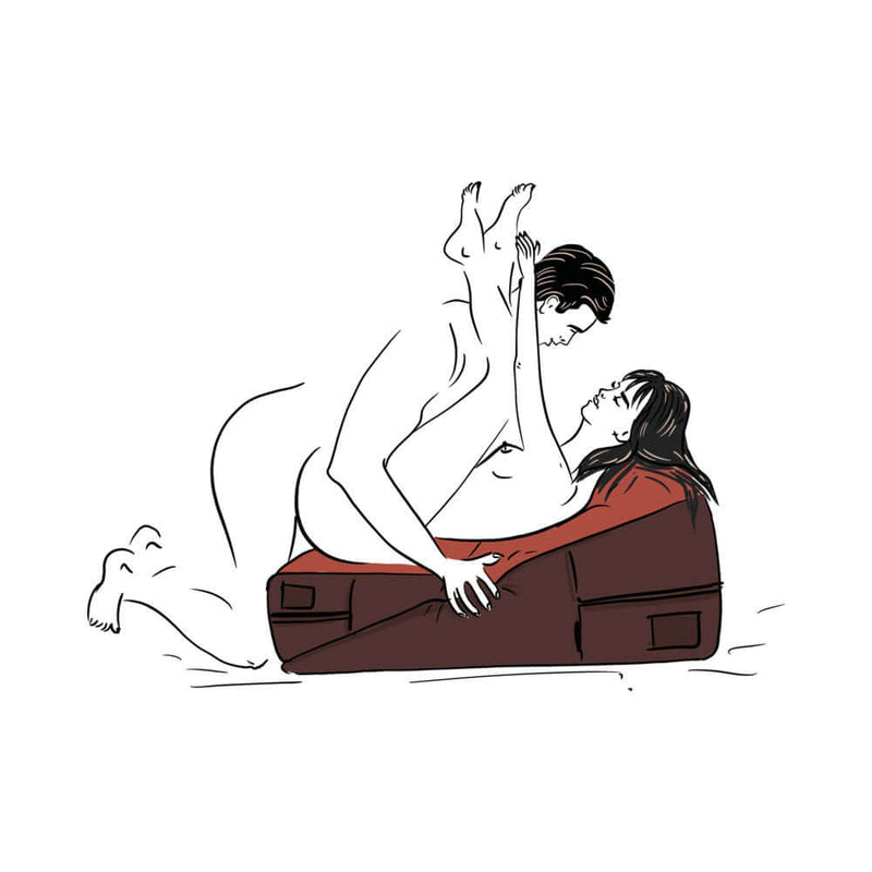 Couple using the Liberator Black Label Wedge Ramp Combo Microfiber Gray for intimate play and exploration.