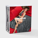 Liberator Fascinator Waterproof Throw Regular Blanket Purple displayed in packaging with a model.