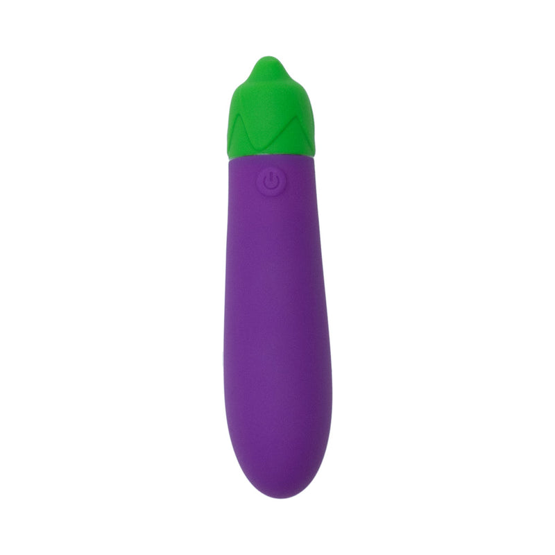 Emojibator Eggplant Vibrator USB in purple and green color, designed for playful and powerful pleasure.