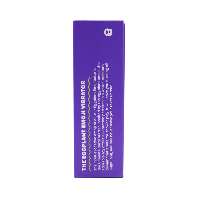 Emojibator Eggplant Vibrator USB packaging showcasing playful and vibrant design for adult enjoyment.