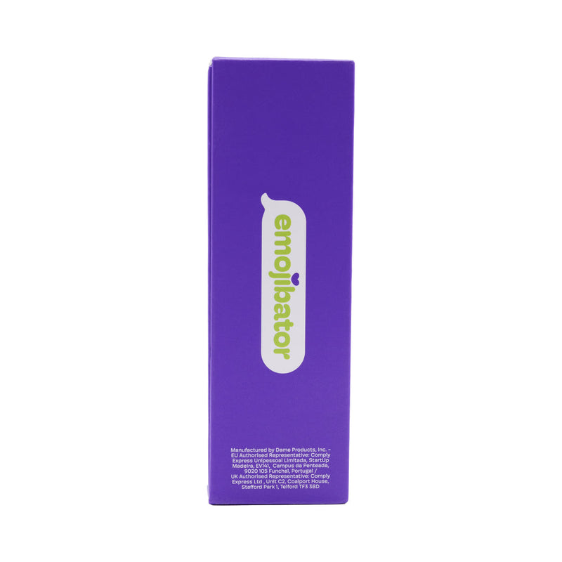 Emojibator Eggplant Vibrator USB packaging side view with colorful branding.