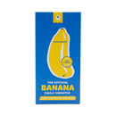 Emojibator Banana USB Rechargeable Vibrator Yellow packaging featuring a playful banana design on a blue box.