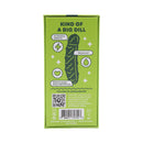 Emojibator Pickle USB Silicone Vibrator Green product packaging showing features and instructions.