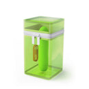 B Swish Bdesired Infinite Deluxe Vibrator Paradise Green stored in a transparent green case with a zipper.