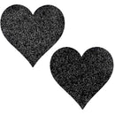 Heart Shaped Glitter Pasties Black OS in a playful heart shape with shimmering black glitter.