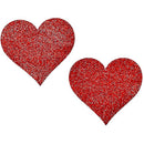 Heart Shaped Glitter Pasties Red One Size with sparkling red glitter, perfect for bold intimate styles.
