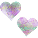 Popsi Lingerie Heart Shape Hologram Pasties Pink in heart shapes with a shimmering holographic surface.