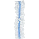 Popsi Lingerie Lace Leg Garter White Blue One Size with soft lace and blue ribbon, perfect for enhancing any lingerie ensemble.