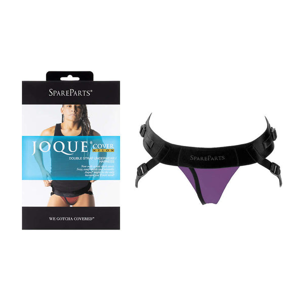 SpareParts Joque Cover Underwear Harness Purple Size A Nylon displayed with packaging on the side.