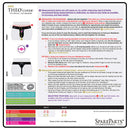 Size guide for SpareParts Theo Harness Black Size A Nylon, detailing measurements for waist and thigh.
