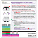 SpareParts Deuce Cover Underwear Harness Black Size A Nylon measurement guide with sizing details and fitting instructions.