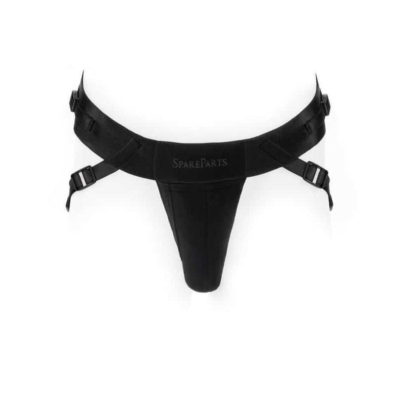 SpareParts Deuce Cover Underwear Harness Black Size B Nylon front view showcasing design and fit.