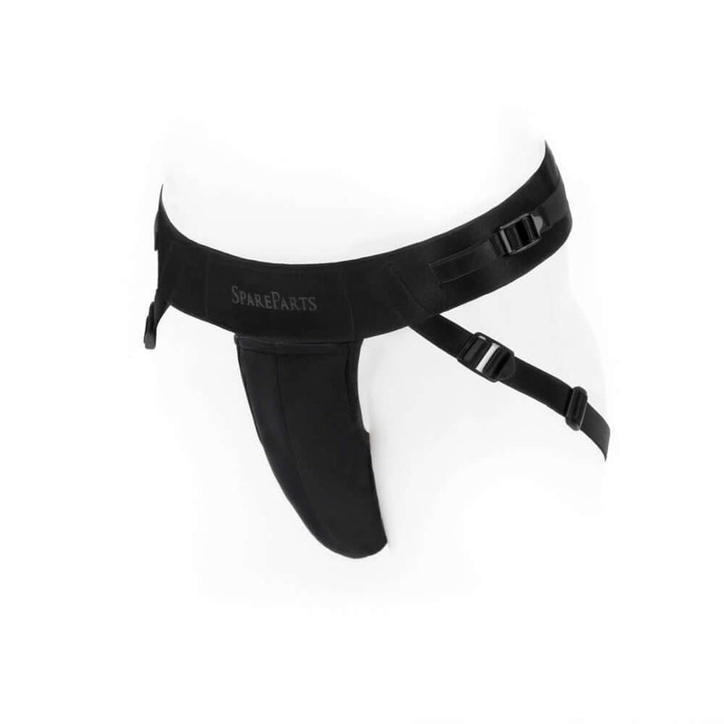 SpareParts Deuce Cover Underwear Harness Black Size B Nylon on display, showcasing its adjustable design and sleek look.