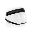 SpareParts Deuce Cover Underwear Harness Black Size B Nylon on a mannequin showcasing its sleek design and adjustable straps.