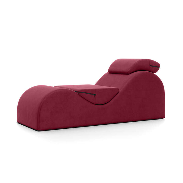 Liberator Esse Tantric Chair Sex Lounger Merlot in plush red fabric for ultimate comfort and support.
