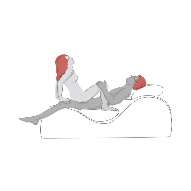 Couple using the Liberator Esse Tantric Chair Sex Lounger Merlot for intimate moments.