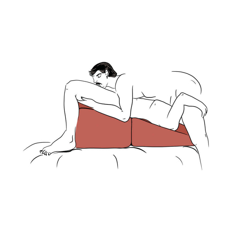 Couple using the Liberator Flip Ramp Sex Positioning Pillow Merlot for enhanced intimacy and comfort.
