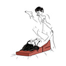 Couples using the Liberator Flip Ramp Sex Positioning Pillow Merlot for intimate play.
