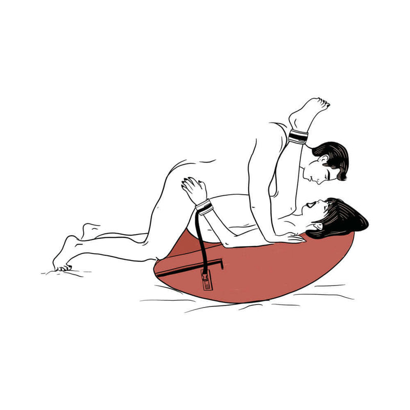 Liberator Scoop Rocker Valkyrie Edition with Cuffs Plum in use, showcasing dynamic positioning for intimacy.