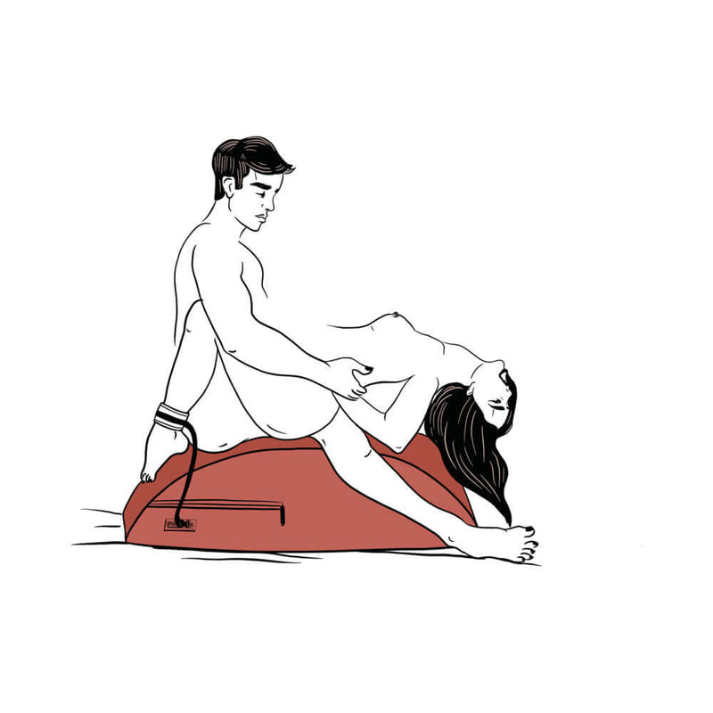 Liberator Scoop Rocker Valkyrie Edition with Cuffs Plum shown in use for enhanced intimate moments.