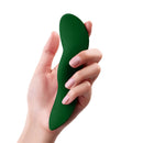 FemmeFunn Unda Panty Vibe Dark Green held in hand, showcasing its ergonomic design and discreet nature.
