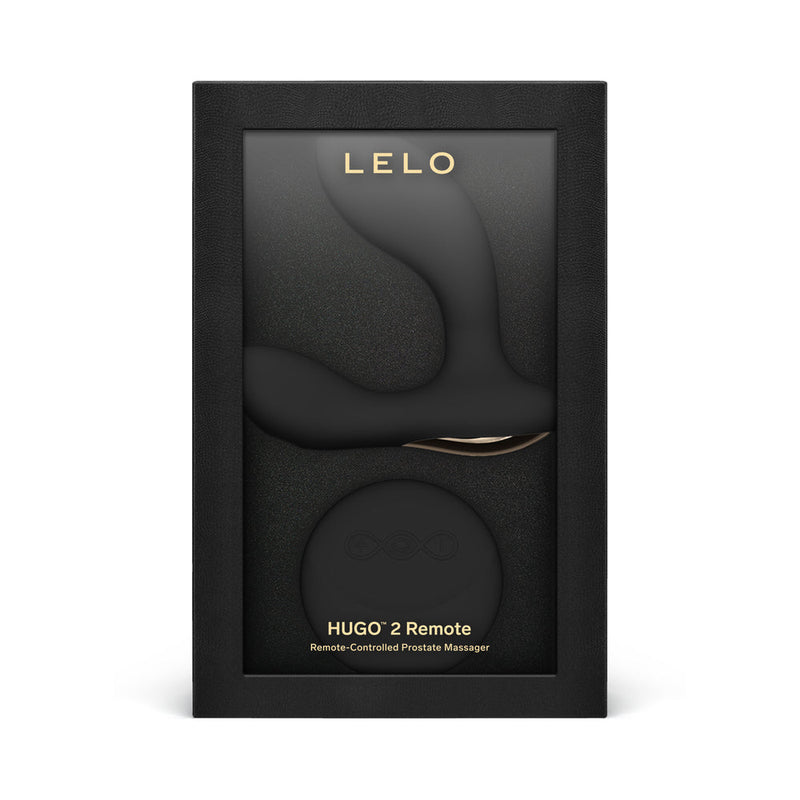 LELO HUGO 2 Prostate Massager with Remote Black packaging showcasing sleek design and remote control functionality.