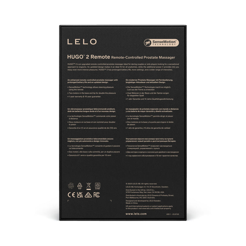 LELO HUGO 2 Prostate Massager with Remote Black packaging and instructions.