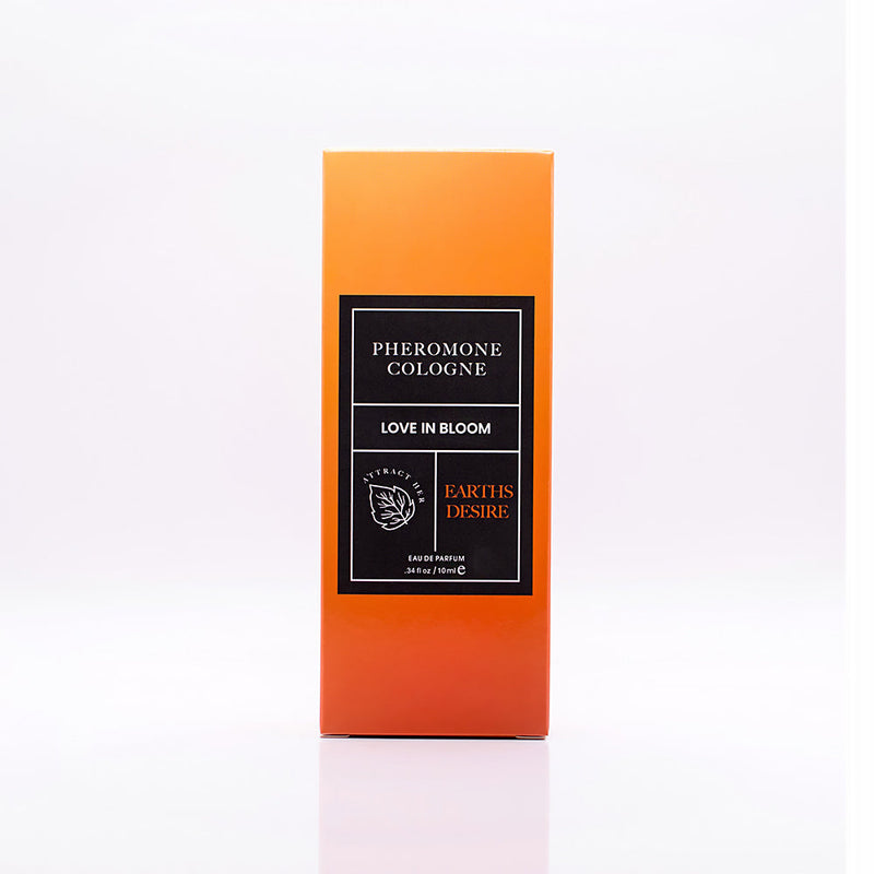 Eye of Love Bloom Attract Her Pheromone Parfum Earths Desire 0.34 Oz packaging cologne box design