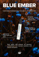 Eye Of Love Bloom Attract Her Pheromone Parfum Blue Ember showcasing its pheromone-enhanced fragrance for attraction.