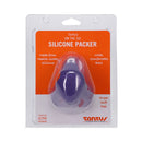 Tantus On The Go Silicone Packer Amethyst in packaging, showcasing its ultra premium silicone design.