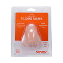 Tantus On The Go Silicone Packer Cream packaging showcasing the soft silicone packer and product details.