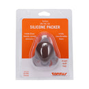 Tantus On The Go Silicone Packer Espresso packaging showcasing its soft and natural-looking design.