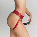 Strap-on-me Harness Lingerie Unique One Size Red showcasing adjustable fit and discreet design with added toy.