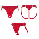 Strap-on-me Harness Lingerie Unique One Size Red displayed in three views showcasing its design and functionality.
